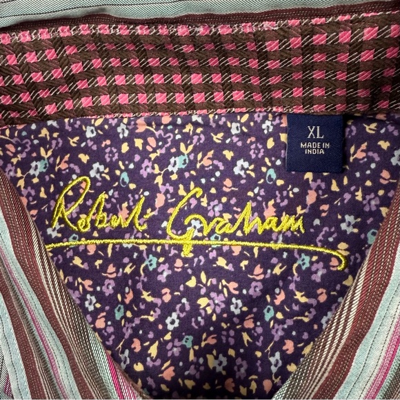 Robert Graham Mens Button Up Shirt XL Striped Flip Contrast Cuff Floral A3 - Picture 3 of 7